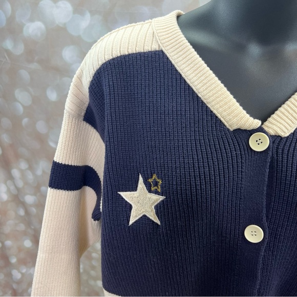 ANTHROPOLOGIE DAILY PRACTICE Quarterback Cardigan Sweater Oversized Embroidered - Picture 6 of 11